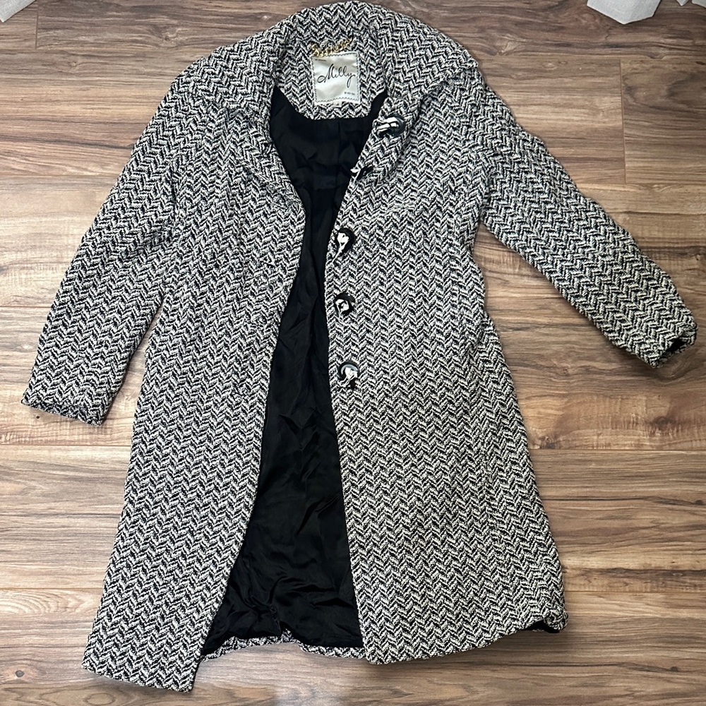 Milly Black and White Patterned Trench Coat